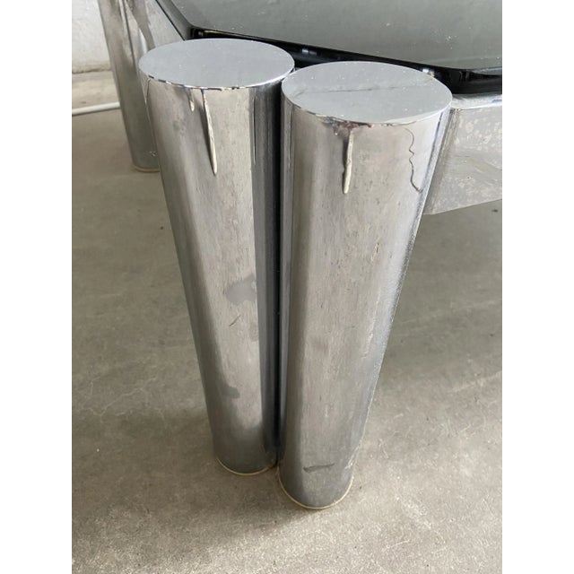 Italian Mid-Century Modern Smoked Glass & Chrome Coffee Table, 1970s For Sale - Image 9 of 11