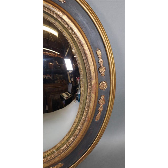 1990s French Oval Convex Butler’s Mirror in Black and Gilt For Sale - Image 4 of 4