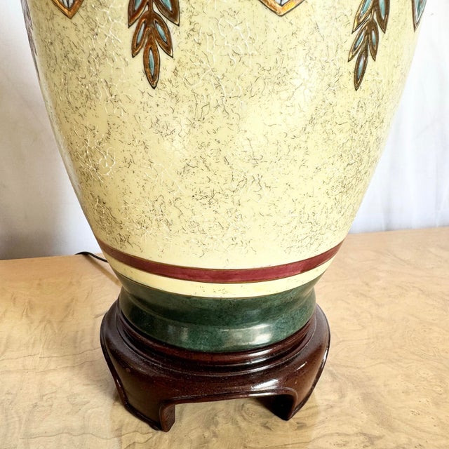 Metal Vintage Green Gold and Cream Hand Painted Table Lamps - A Pair For Sale - Image 7 of 7