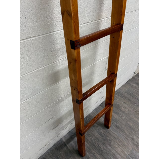 This is a stunning vintage solid pine 86 inch blanket ladder featuring contrasting darker stretcher rails, handcrafted-...