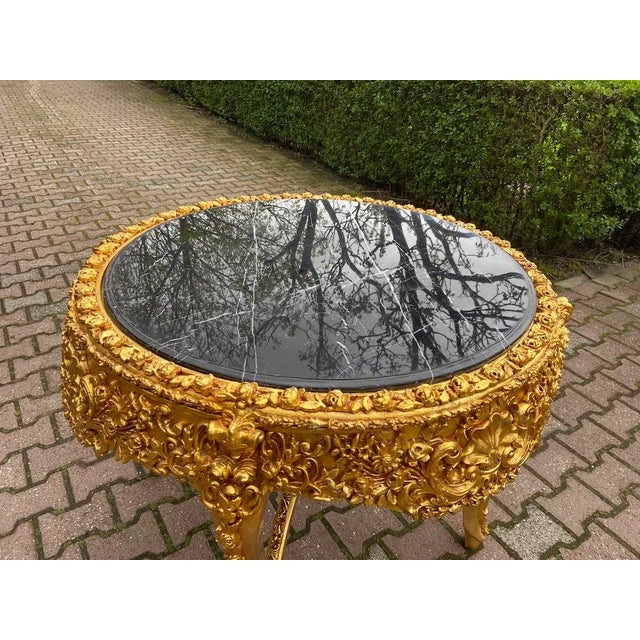 1970s Italian Baroque Gold Leaf Marble White Leather Dining Set – 5pcs For Sale - Image 17 of 18