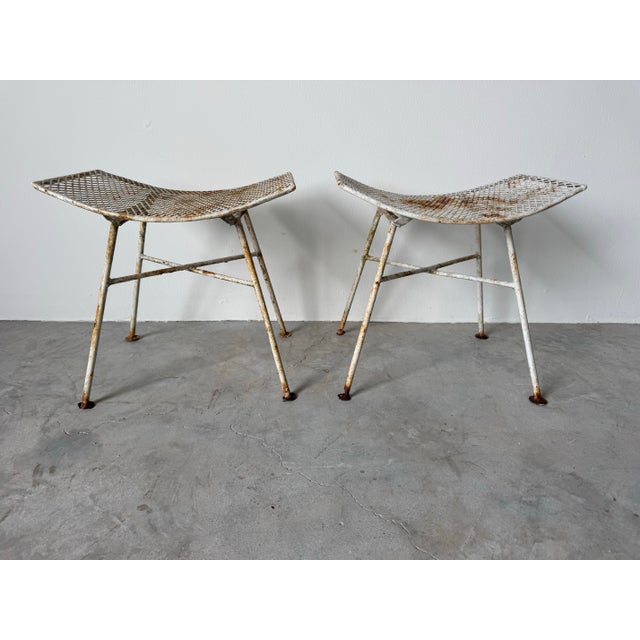 Mid-Century Modern Mid-20th Century Maurizio Tempestini for Salterini Outdoor Metal Footstools / Ottomans – Pair For Sale - Image 3 of 12