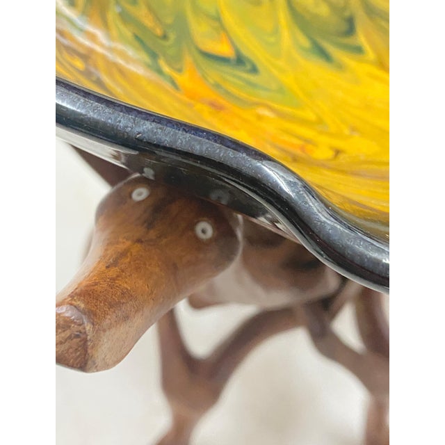 Large Ceramic Vide Poche on Tripod Base in Wood with Sculpted Birds, France, 1960s For Sale - Image 6 of 14