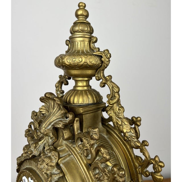 Vintage Brass Mantel Clock For Sale - Image 3 of 18