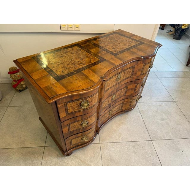 Baroque Chest of Drawers in Fruitwood Marquetry and Walnut For Sale - Image 11 of 18