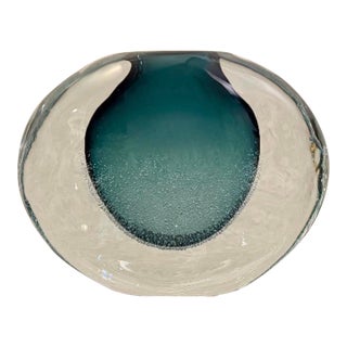 Global Views Micro Bubble Polish Art Glass Vase in Azure - Small For Sale