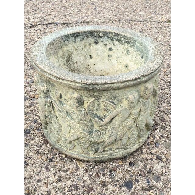 Late 20th Century Henri Studio Concrete Cement Small 11" Round Classical Cherub Garden Planter Pot For Sale In Philadelphia - Image 6 of 11