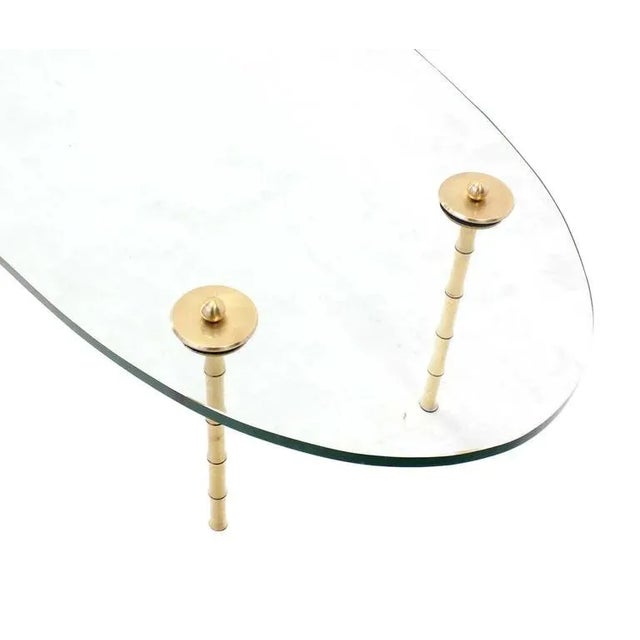 Early 20th Century Mid-Century Modern Brass Faux Bamboo Legged Oval Coffee Table For Sale - Image 5 of 7