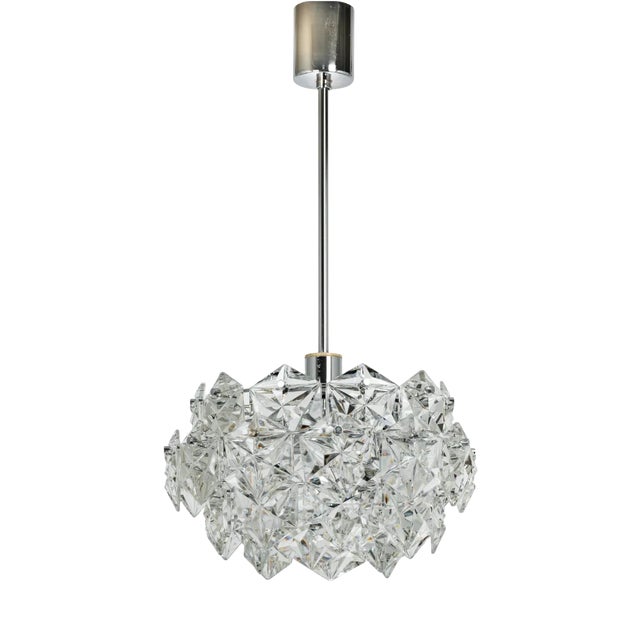 Petite Chrome & Crystal Glass Pendant from Kinkeldey, Germany, 1970 For Sale