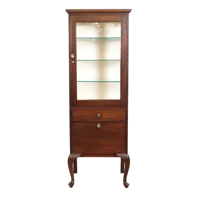 Vintage Mahogany Dark Stained Medical Display Cabinet-Unmarked For Sale