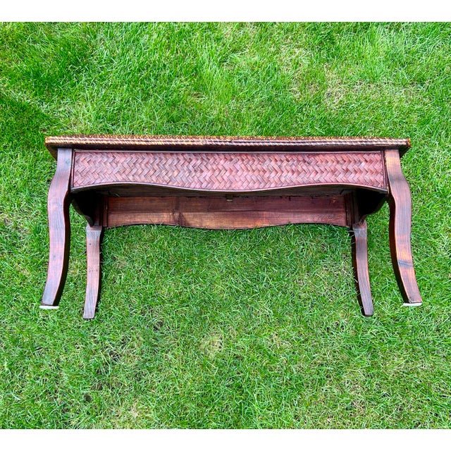 Wooden Bench, With a Cushioned, Rattan-Woven Seat, Curved Legs, Late 20th Century, Bohemian/Coastal Styles For Sale - Image 10 of 11