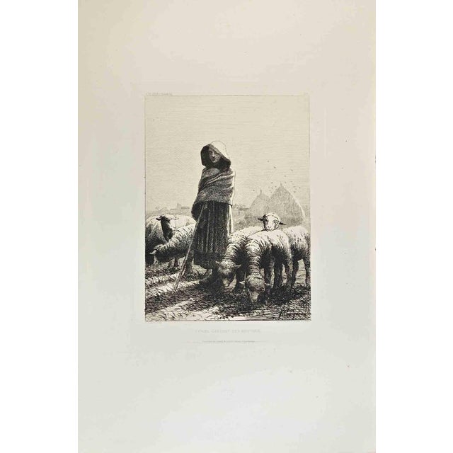 Femme Gardant des Moutons is a black and white etching realized by Jean-Ferdinand Chaigneau (1830 -1906)) in 1870s. Titled...