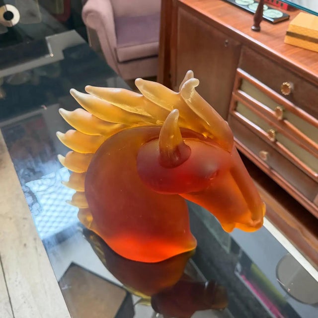 1990s Modern Amber and Brown Heavy Murano Glass Sculpture of an Horse Head 4 For Sale - Image 12 of 12