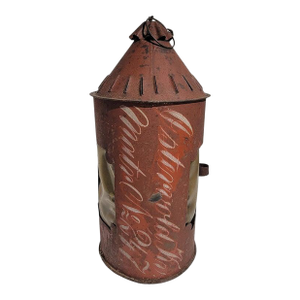 Early 19Thc Original Red Painted Punched Tin Lantern