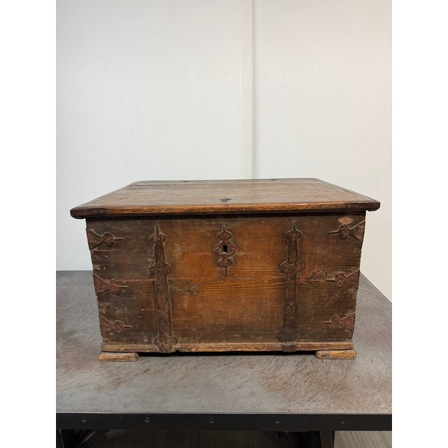 Antique Wood + Iron Blanket Chest Trunk For Sale - Image 4 of 12