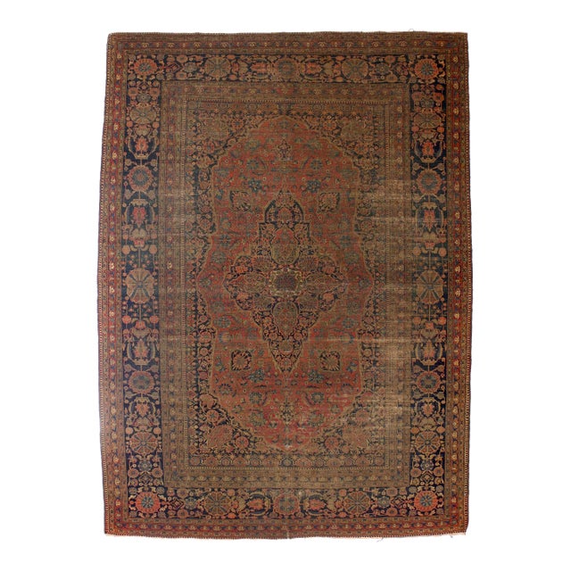 Antique Persian Mohtasham Kashan Rug 7'6'' X 10'3'' For Sale
