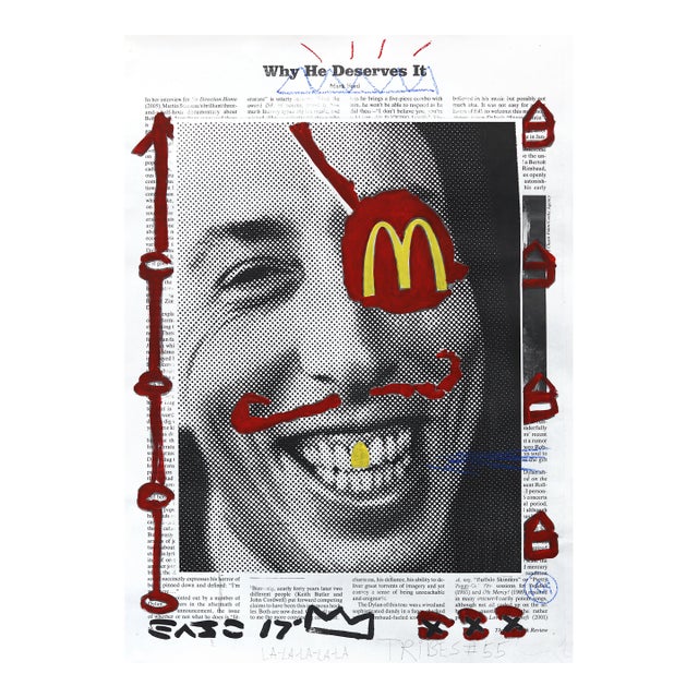 McSmile - Original Pop Art Figurative Mixed Media Painting on Paper by Gary John For Sale