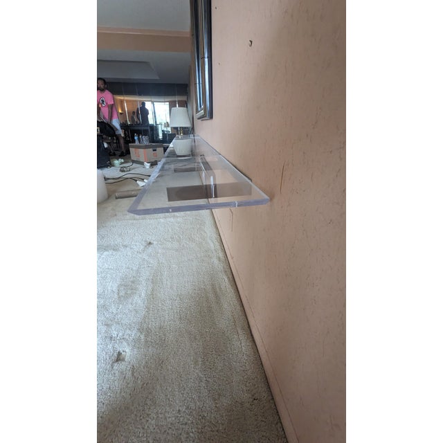 Monumental Mid Century Modern Lucite & Chrome Floating Wall Shelf Acrylic MCM For Sale - Image 10 of 18