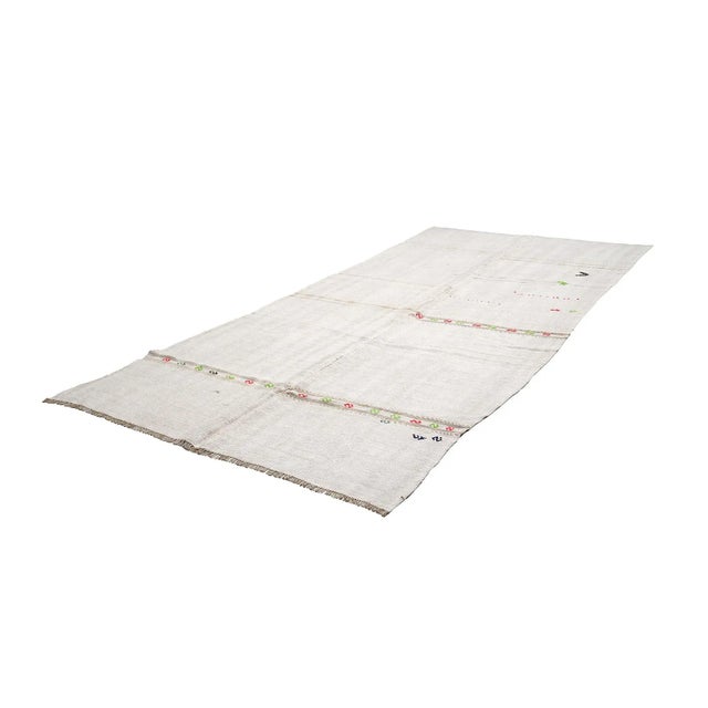Mid-Century Modern Mid 20th Century Vintage White Hemp Kilim Rug For Sale - Image 3 of 7