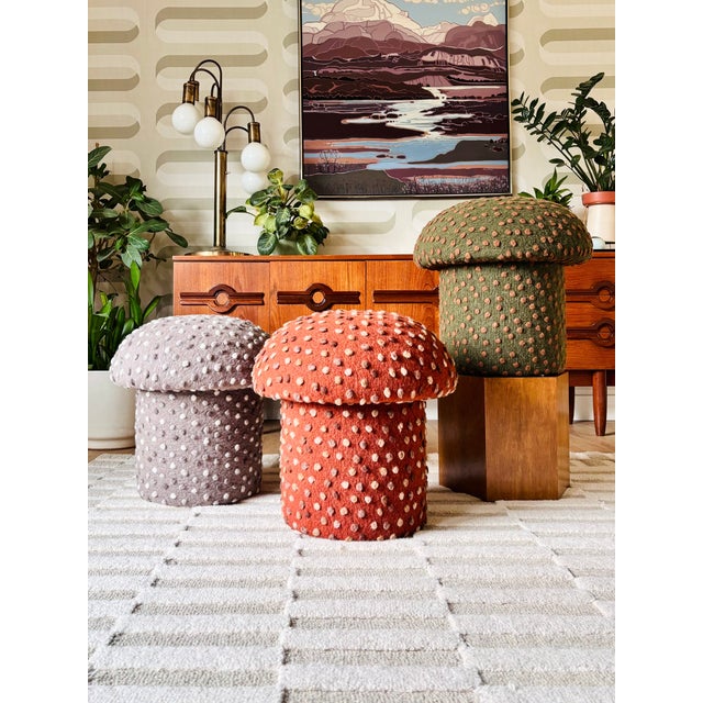 Modern Mushroom Ottoman in Sierra Wool Dot For Sale - Image 3 of 14