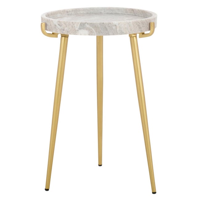 Bonn Marble Side Table in Brown Grey / Gold For Sale In Philadelphia - Image 6 of 8