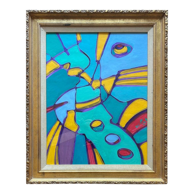 Large Abstract Blue & Yellow Painting by Artist Wayne Cunningham For Sale