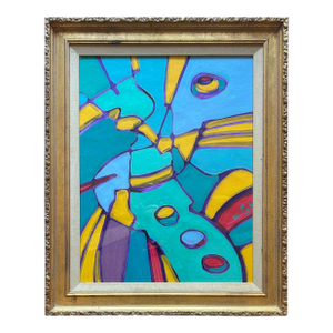Large Abstract Blue & Yellow Painting by Artist Wayne Cunningham