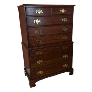 Henkel Harris Chippendale Style Solid Wild Black Cherry Tall Chest High Dresser Style Number 119, Winchester, Va Shop Number 586-1206 For Sale