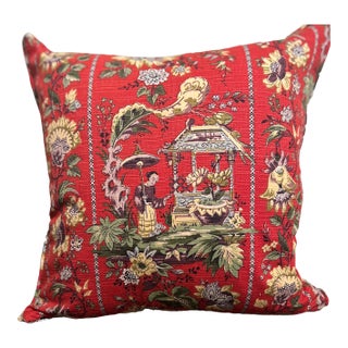 Orange Print Chinoiserie Pillow Cover | 18x18 For Sale
