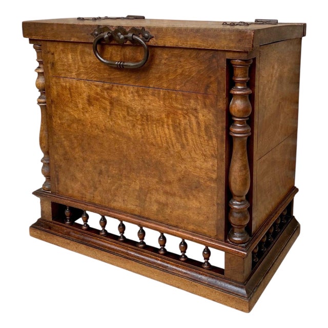 Antique Solid Wood Chest with Turned Columns, 1920s For Sale