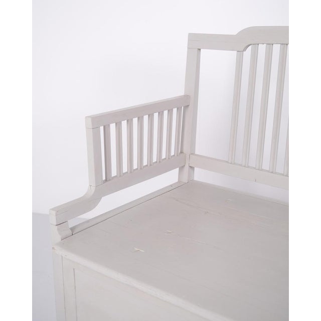 Antique Grey Pine Storage Bench with High Back, 1860s For Sale - Image 5 of 11