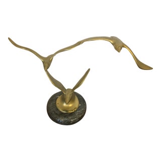 Vintage 1960s Brass Soaring Seagulls Sculpture For Sale