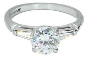 Platinum Engagement Ring With ~.75ct Round Center Stone & Tapered Baguettes, Size 4.75