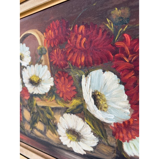 1970s Vintage Impressionist Floral Basket Still Life Oil on Canvas Painting – Framed For Sale - Image 11 of 13