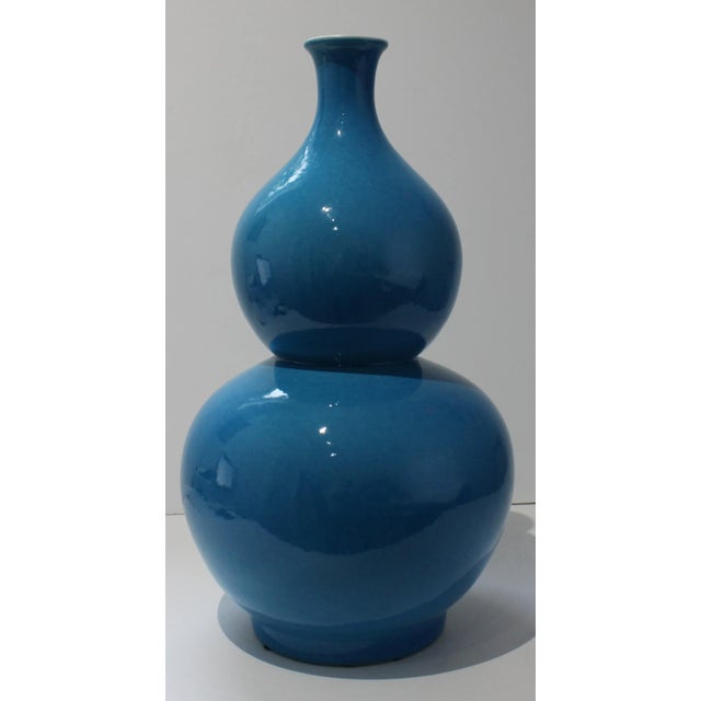 Impressive large scale Turquoise Glazed double gourd form Vase from a Palm Beach estate,