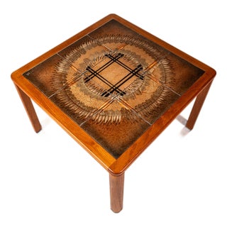 Danish Modern End Table - Accent Table in Teak W/ Ceramic Tile Mosaic Inlay by Johannes Andersen, Denmark, C. 1970's For Sale
