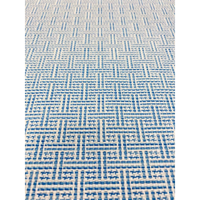 1 1/4 yards of 55" wide Schumacher Brickell indoor outdoor water & stain resistant upholstery fabric in blue. Priced by...