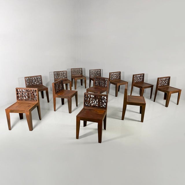 Italian postmodern chairs in Corten by Marc Aurel for Metalco, 2010s Set of twelve chairs made entirely of Corten steel....