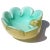 Beautiful vintage Murano hand blown white and gold flecks over aqua green / celadon Italian art glass scalloped rim bowl....