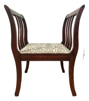 1940s Regency Revival Mahogany High-Arm Hall Bench With Upholstered Seat and Velvet Lumbar Pillow