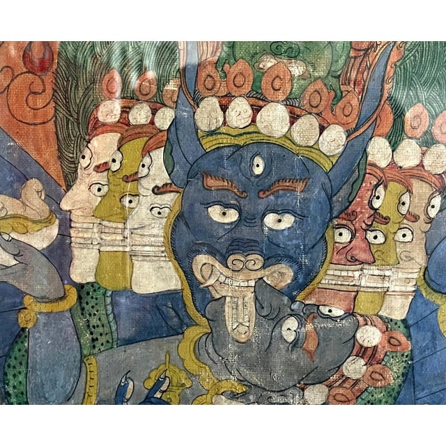 Mid 19th Century Framed Antique Tibetan Thangka of Yamantaka with Consort For Sale - Image 5 of 13