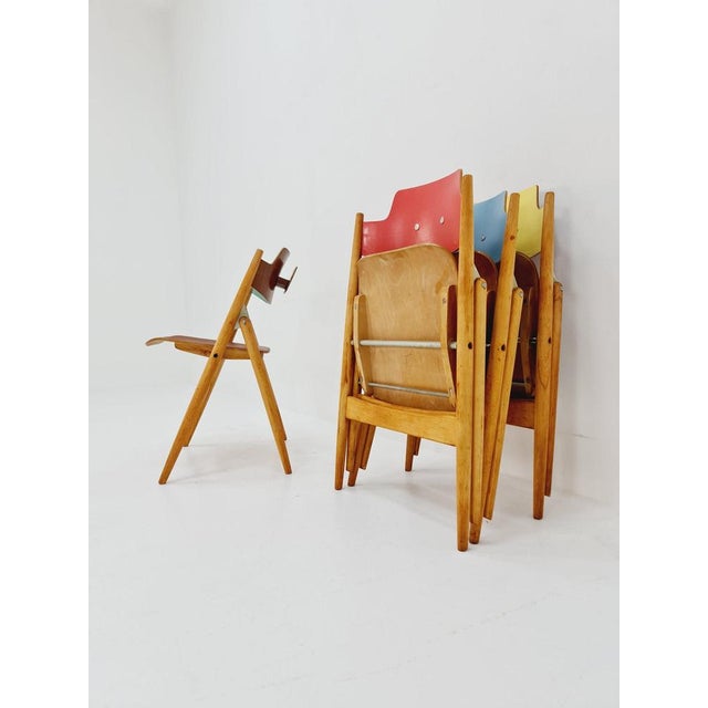 Brown Model SE18 Austrian Folding Chair by Egon Eiermann for Wilde & Spieth, 1950s, Set of 4 For Sale - Image 8 of 11
