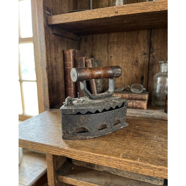 Antique Cast Iron Coal-Fired Sad Iron With Wooden Handle For Sale - Image 4 of 8