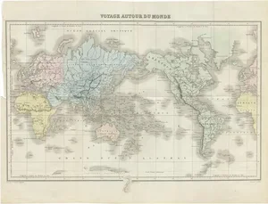 Antique Map of the World by Durville 1853
