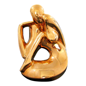 Rare Jaru 1970s 18k Gold Pottery Modernist Nude Woman Dancer Sculpture Signed 18.5" Tall
