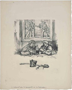 Georges Gola, Drinking Men in Cafe, Lithograph, 19th Century