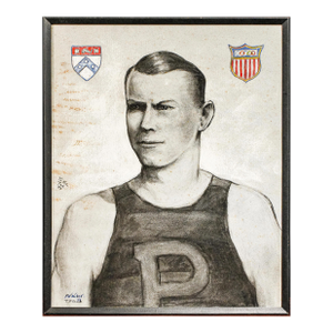 1950s Captivating Charcoal Portrait Man Drawing University of Pennsylvania Olympic Track Running Athlete Home Wall Decor