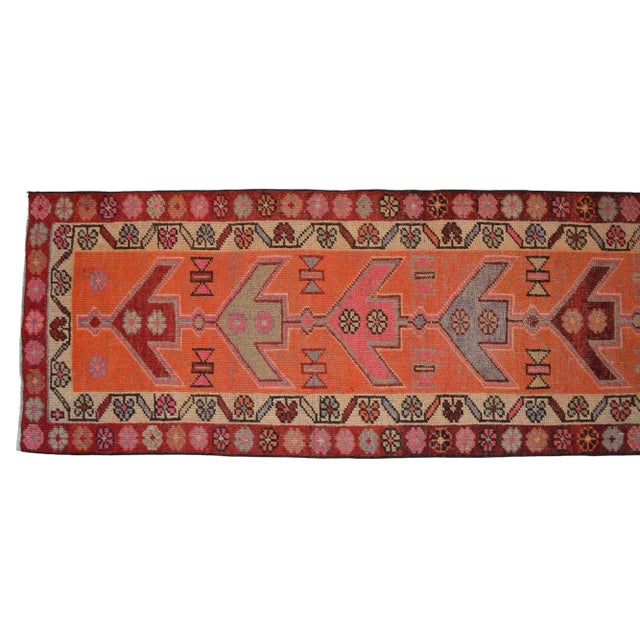 Tribal Motifs Hand-Knotted Kurdish Runner Hallway Rug Kitchen Decor - 2’9” X 12’6 For Sale - Image 9 of 12