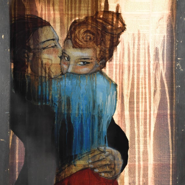 This Framed "Punch Drunk Love" Print presents an intimate moment between two figures rendered in expressive detail. In the...