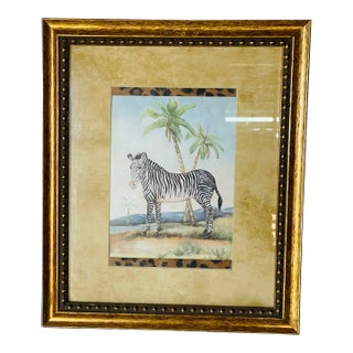 Vintage Alexandra Churchill Safari Zebra Litho in Gild Frame For Sale